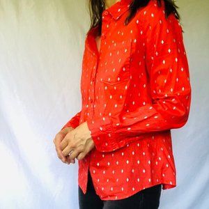 Banana Republic bright orange with silver diamonds button down size small